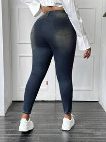SHEIN SXY Jeans décontractés polyvalents moulants avec poches pour femmes grandes tailles