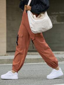Flirla Casual Solid Color Jogger Pants