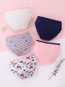 5pcs Tween Girl Comfortable Breathable Heart, Butterfly, Star And Stripe Letter Pattern Underwear Set, Light Pink - Baby Pink - View 2