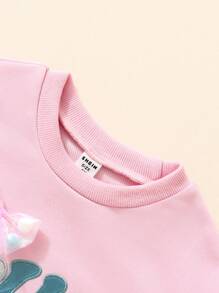 SHEIN 年轻女孩粉色长袖圆领运动衫，带激光切割 3D 蝴蝶结细节，适合秋冬季节 - 粉色 - 查看 6