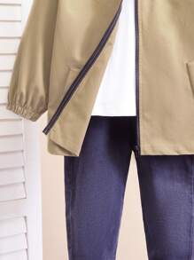 1pc Boys Casual Hooded Jacket With Letter Graphic, Thick & Warm Outerwear For Young Boys, Suitable For School, Daily Wear, Sports, Fall/Winter Season