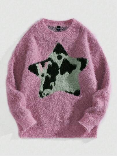 Pull ample populaire à col rond, manches longues et étoile à cinq branches, mode pour hommes