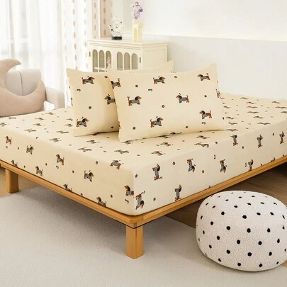 Juego de sábanas ajustables de microfibra suave con lindo diseño de perro para niños - Mejor juego de sábanas de lujo de 2/3 piezas - Incluye 1 sábana ajustable + 1/2 fundas de almohada - Económico y de alta calidad - Cubierta de colchón disponible en tallas cama individual, individual grande, queen, doble y matrimonial.
