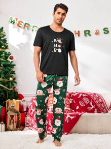 卡通大头圣诞老人与驯鹿印花男士睡衣套装 - 彩色 - 查看 4