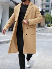 Manfinity Mode Chaqueta de trabajo de manga larga con cuello de solapa y unicolor para hombres, para otoño/invierno - Caqui - Ver 8
