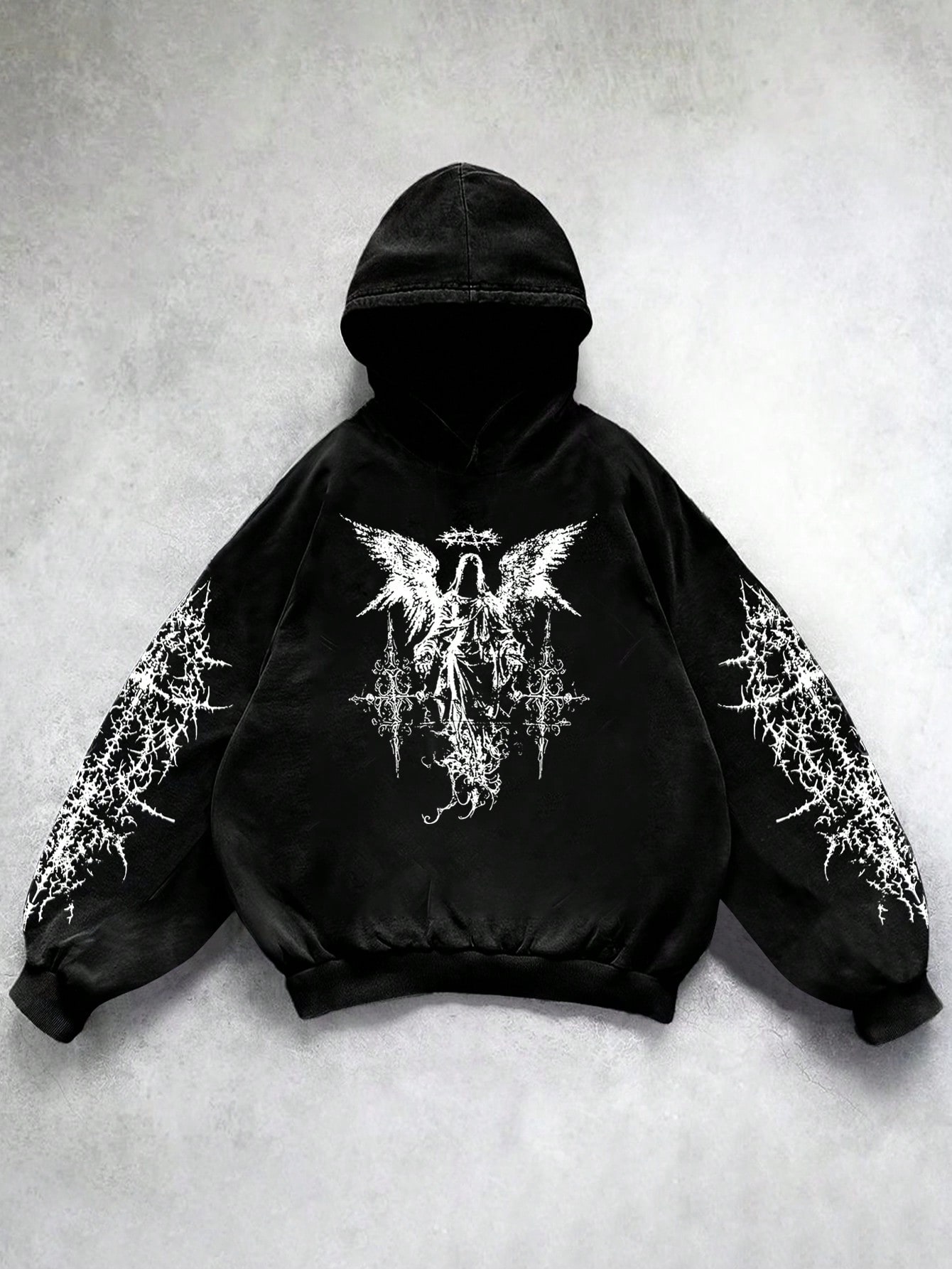 Manfinity Dauomo Long Sleeve Printed Minimalist Hooded Sweatshirt, Casual Daily Wear