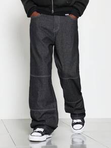 SUMWON Straight Fit Stripe Jean - Black - View 1
