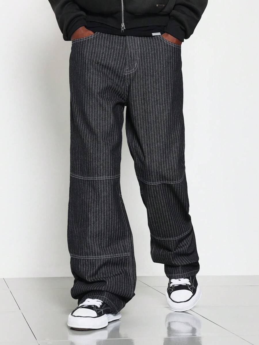 SUMWON Straight Fit Stripe Jean - Black - View 1