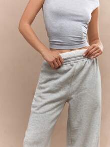 MISSGUIDED 运动阔腿运动裤，双腰带弹力慢跑家居服秋冬舒适健身健身房训练运动服 - 灰色 - 查看 3