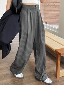 DAZY Women's Striped Loose Straight Leg Pants, Business Casual, Gray, All Season,Women Dress Pants - Grey - View 6