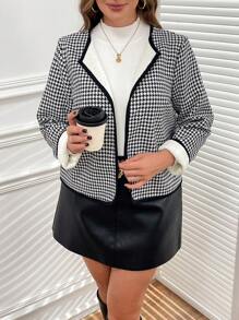 SHEIN Clasi Plus Size Dames Pied-de-poule Gewatteerde Jas, Geschikt Voor Lerarenkleding In De Herfst En Winter