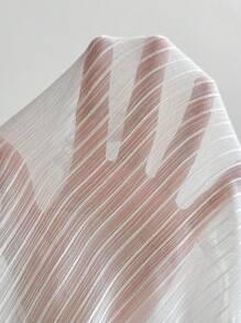 SHEIN Swim Women's Chiffon Striped Loose Long Sleeve Mid-Length Vacation Beach Coverup With Ruffle Collar Design Summer