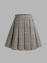 EARO צרפתית רטרו נשים קז'ואל מינימליסטי נוח יומי רב-תכליתי קפלים משבצות קצרים אלגנטיים גבוהים מותן הרזיה גבוהה אלסטי מותן מכווץ מתוחכם סקסי אלגנטי רופף אונליין חצאית קצרה, סתיו/חורף