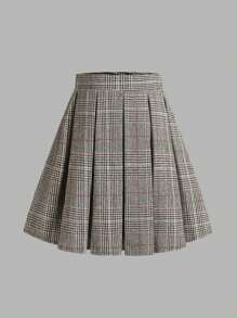女士格子百褶优雅迷你裙，通勤必备 - 彩色 - 查看 1