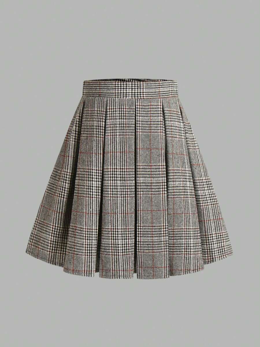 女士格子百褶优雅迷你裙，通勤必备 - 彩色 - 查看 1