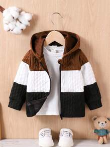 Áo khoác trùm đầu Colorblock thường ngày cho bé trai mùa thu - màu nâu - Xem 1