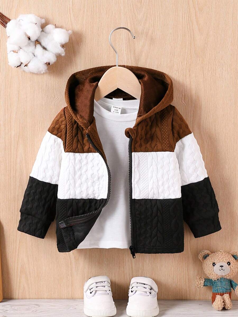 Áo khoác trùm đầu Colorblock thường ngày cho bé trai mùa thu - màu nâu - Xem 1