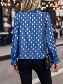 SHEIN LUNE Camisa con cuello alto y estampado de lámina casual para mujer, primavera otoño