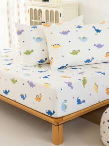 柔软超细纤维儿童床笠套装，带有可爱的恐龙图案 - 最佳奢华 2/3 件套床单 - 包括 1 张床笠 + 1/2 个枕套 - 便宜且高品质 - 床垫套有单人床、特大号床、单人床、大号床、双人床、全尺寸可供选择，爱情人节 - 米色 - 查看 1