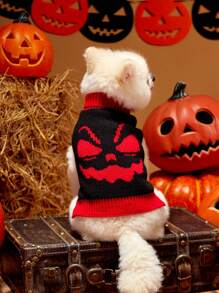 PETSIN 1pc Halloween Funny Expression Bicolor Warm And Comfortable Dog Sweater - Multicolor - View 2