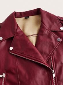 Siren Gaze Thời trang thường ngày cho nữ màu đỏ tía trơn cổ tay dài có khóa kéo Áo khoác PU tay dài có khóa kéo Áo khoác da PU màu đỏ Áo khoác Giáng sinh có ve áo cổ có khóa kéo Áo khoác da PU màu đỏ Trang phục mùa thu cho nữ - Đỏ - Xem 4