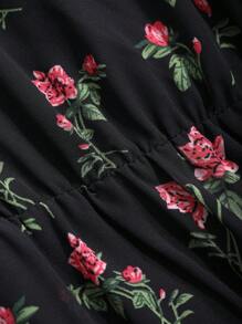 DAZY Vestido largo de manga larga con estampado floral completo de gasa para mujer, con volantes, ropa de otoño, ropa de vuelta al colegio, atuendos de vacaciones para mujer - Negro - Ver 9