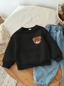 SHEIN Mommy And Me Matching Outfits 2pcs - Neutral All-Match Casual Cute Khaki Cartoon Graphic Crew Neck Long Sleeve Sweatshirts For Baby Girl, Baby Boy And Mom (2 Pieces Sold Separately)