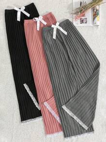 EURMUSE 3pcs  Lace&Ribbon Detail Sleep Bottom Set - Multicolor - View 1