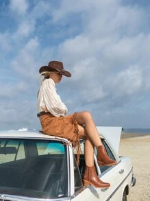 Styleloop Women's Fashion Solid Color Pointed Side Zipper Ankle Boots Simple Short Boots Fall - Brown - View 8