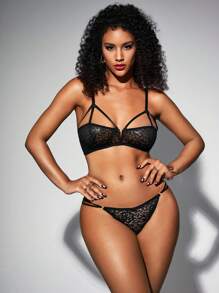 SHEIN Damen Spitzen Verstellbare Träger Sexy BH & Slip Dessous Set - Schwarz - Übersicht 7