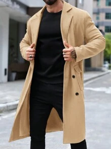 Manfinity Mode Chaqueta de trabajo de manga larga con cuello de solapa y unicolor para hombres, para otoño/invierno - Caqui - Ver 3