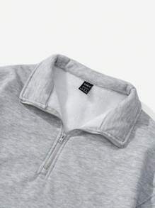 SHEIN CURVE+ Plus Size Retro Campus Style Casual Unisex Women Loose Half-Zip High Neck Fleece Hoodie, Suitable For Autumn/Winter/Autumn /Winter