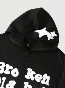 Manfinity EMRG sweat-shirt à capuche zippé avec imprimé slogan pour hommes, pour une utilisation casual, automne/hiver, sortie, manches longues, zip complet, idéal pour les amis, le mari, le petit-ami