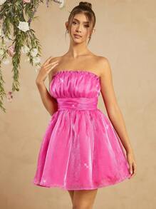 L'Amorae Vestido sin tirantes con busto fruncido - Rosa Fucsia - Ver 5