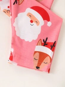 SHEIN Playful Pals 4 件套女婴可爱圣诞老人印花长袖圣诞套装，秋冬 - 彩色 - 查看 6