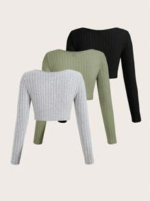 SHEIN EZwear 女式基本款多色针织紧身 T 恤 - 彩色 - 查看 2