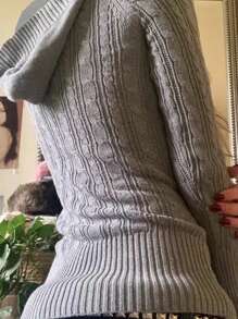 INAWLY 女士纯色 V 领长袖简约毛衣、休闲日常装、长袖上衣 - 灰色 - 查看 2