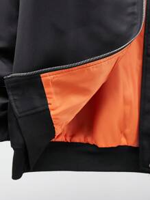 SHEIN Leap Crew 1pc Teen Boys' Loose Comfy Casual Solid Color Sports Style Jacket For Autumn & Winter - Black - View 3