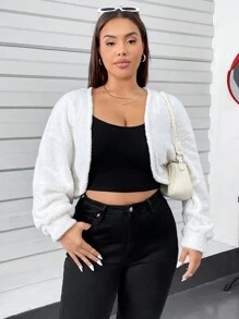 SHEIN Essnce Abrigo talla grande, negro y blanco de 2 piezas, abrigo de otoño e invierno, capa - Blanco y Negro - Ver 6