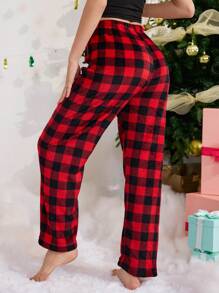 Pantalones de pijama a cuadros rojos para mujer, para Navidad, invierno - Burdeos - Ver 2