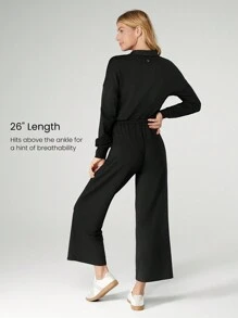 GLOWMODE Cloudknit Be Relaxed Adjustable Drawstring Waist Wide-Leg Lapel Long Sleeve Jumpsuit Bodysuit With Side Pockets Daily Casual