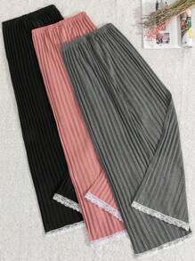 EURMUSE 3pcs  Lace&Ribbon Detail Sleep Bottom Set - Multicolor - View 2