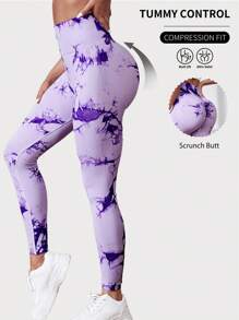 Easithlete Quần Leggings Thể thao Nữ Cà vạt nhuộm - Màu tím - Xem 2