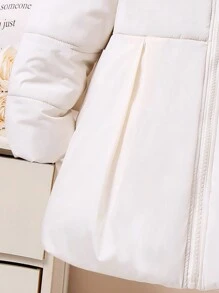 SHEIN Tween Girls Warm Hooded Zip-Up Padded Coat With Fur Collar, Suitable For Daily Commute In Winter - White - View 5