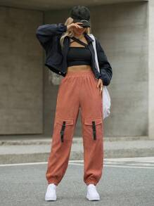 Flirla Casual Solid Color Jogger Pants