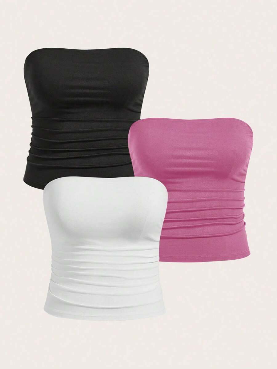 Calvaya Plus Size Women Summer Casual Solid Color Tube Top - Multicolor - View 1