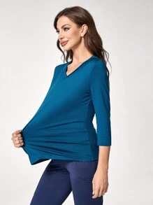 TaskEZ Simple V-Neck Long Sleeve Pocket Scrub Uniform Top