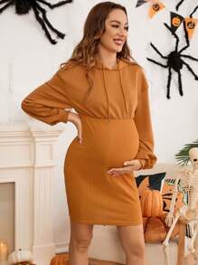 SHEIN 孕妇插肩袖抽绳南瓜色卫衣，秋冬季 - 鏽棕色 - 查看 4