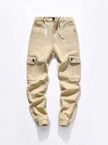 TWEEN BOY URBAN STREET CASUAL DRAWSTRING CARGO JOGGER JEANS WITH POCKETS AND ZIP FASTENING HEM