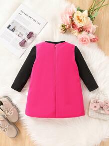 SHEIN 2 件装女婴冬季羊毛蝴蝶结装饰外套和高领上衣套装，优雅而 - 彩色 - 查看 2